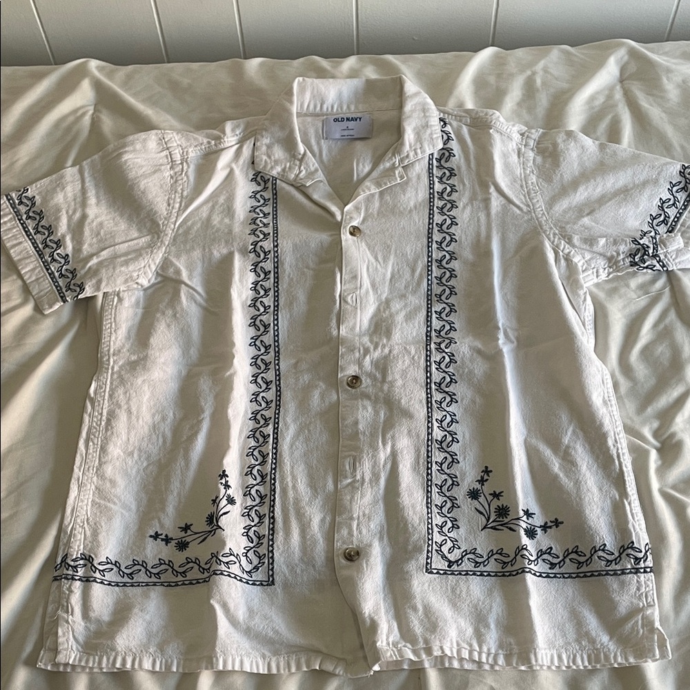 Old Navy White Shirt with Black Embroidery